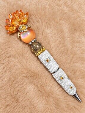 Amber Crystal Lotus Flower Beaded Rhinestone Pen